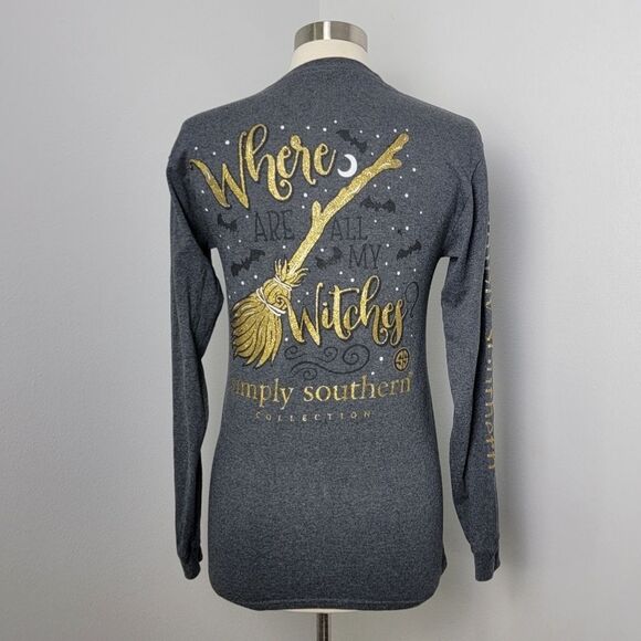 🎃 Simply Southern Halloween Where Are All My Witches Long Sleeve Tee Size Small - Picture 1 of 12